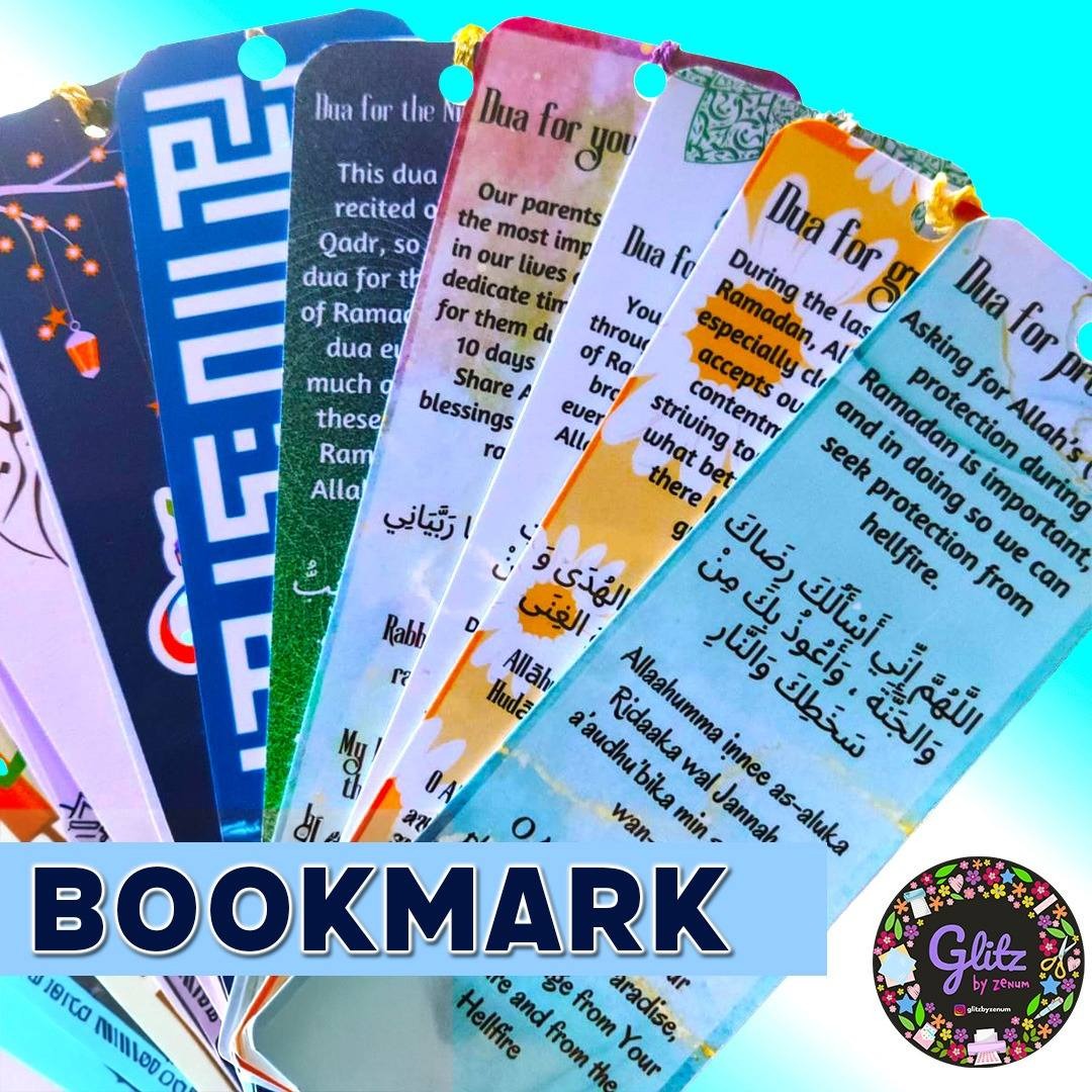 Pack of 6 Laminated card Bookmarks with ribbon top